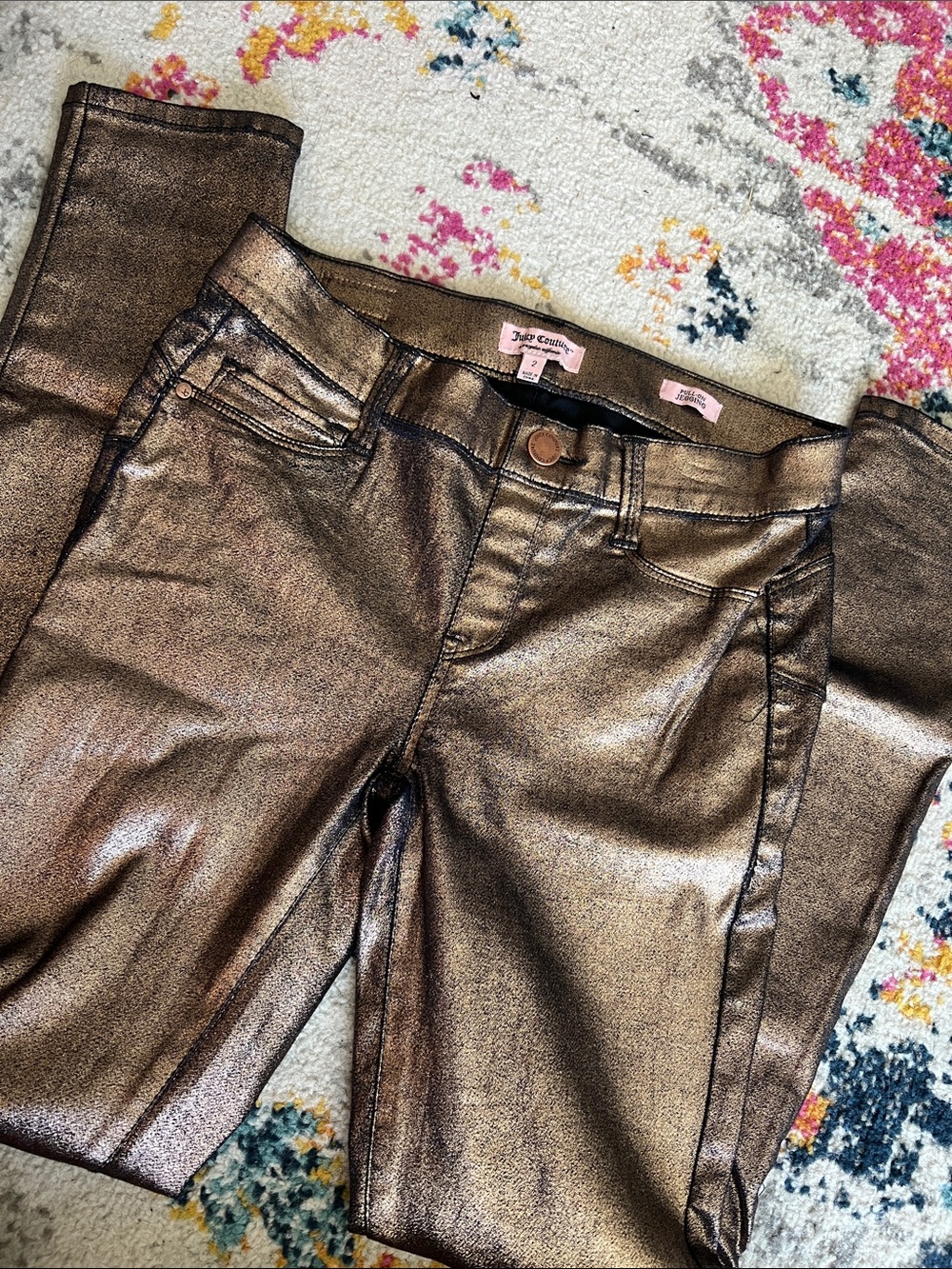 Juicy Couture Size 2 gold metallic pull on jegging